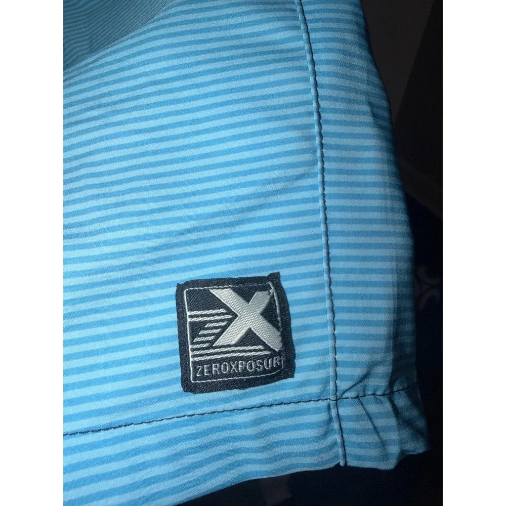 ZeroXposur Mens Swim Trunks XXL Blue Stripe Recycled Board Shorts UPF 50+ NWT